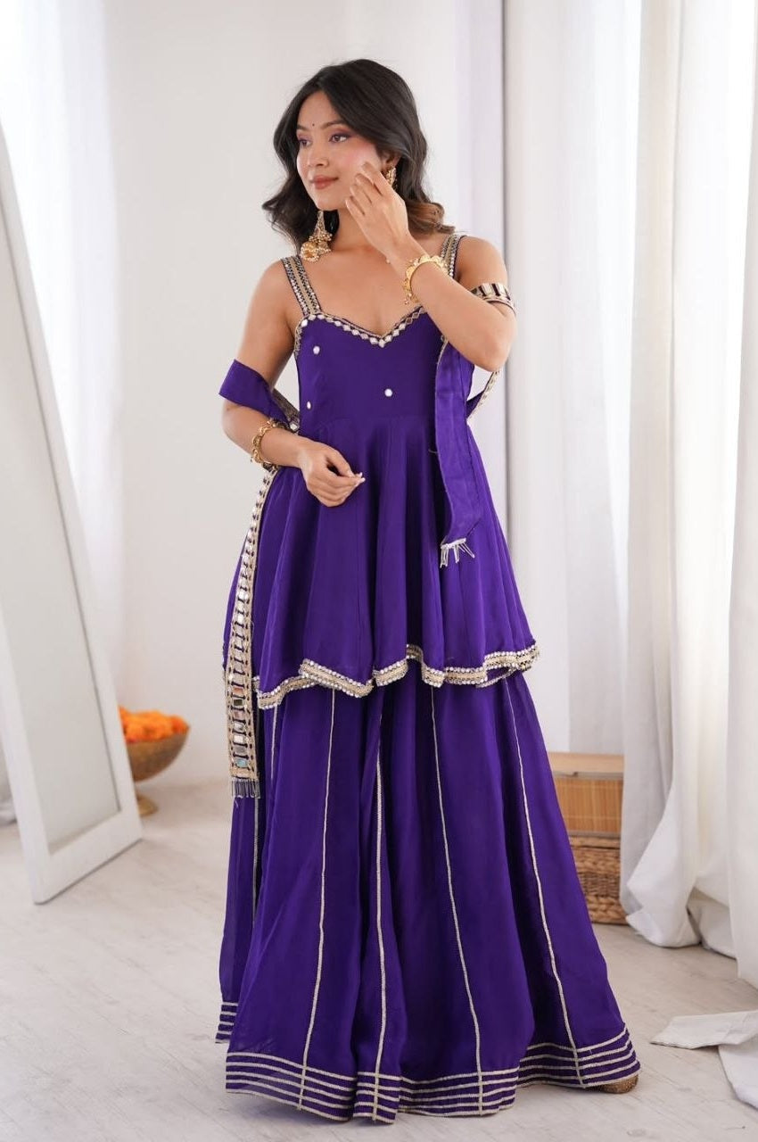 Purple Mirror Work Sharara Suit Set for Women | Designer Festive & Wedding Wear