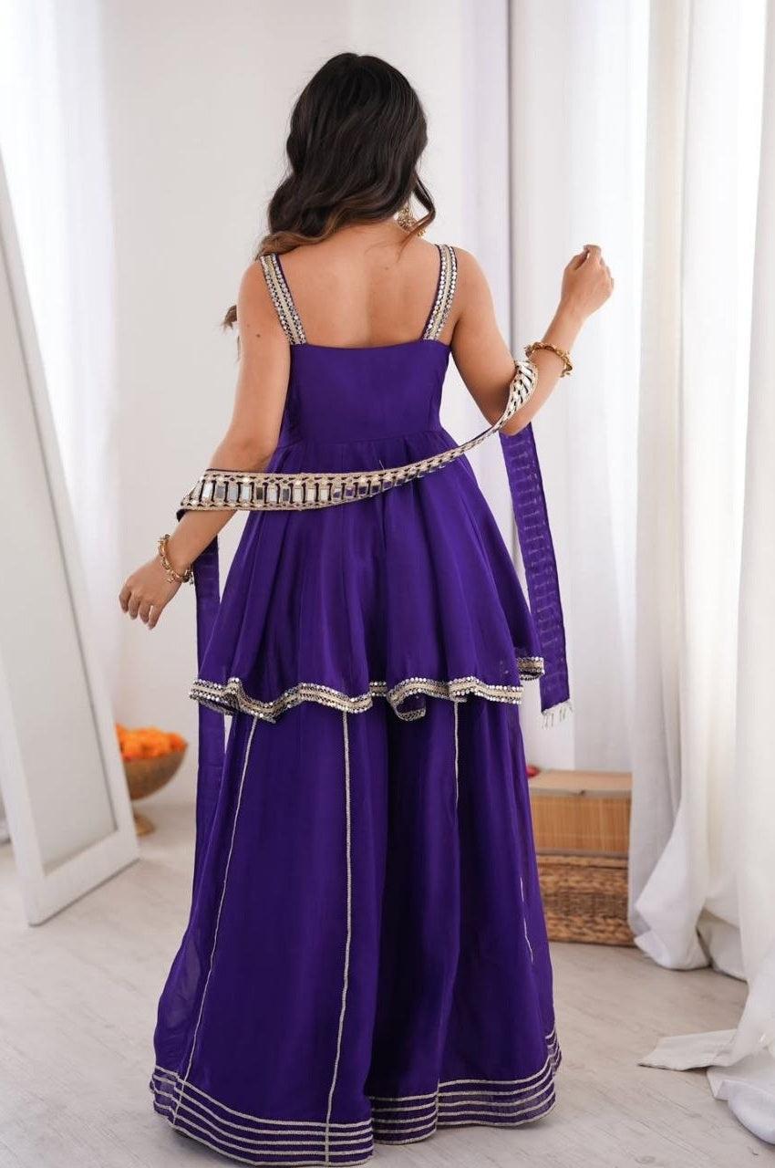 Purple Mirror Work Sharara Suit Set for Women | Designer Festive & Wedding Wear