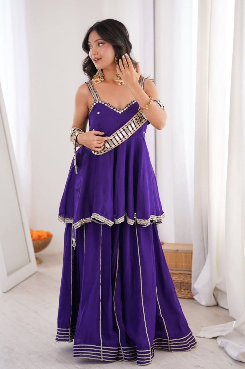 Purple Mirror Work Sharara Suit Set for Women | Designer Festive & Wedding Wear