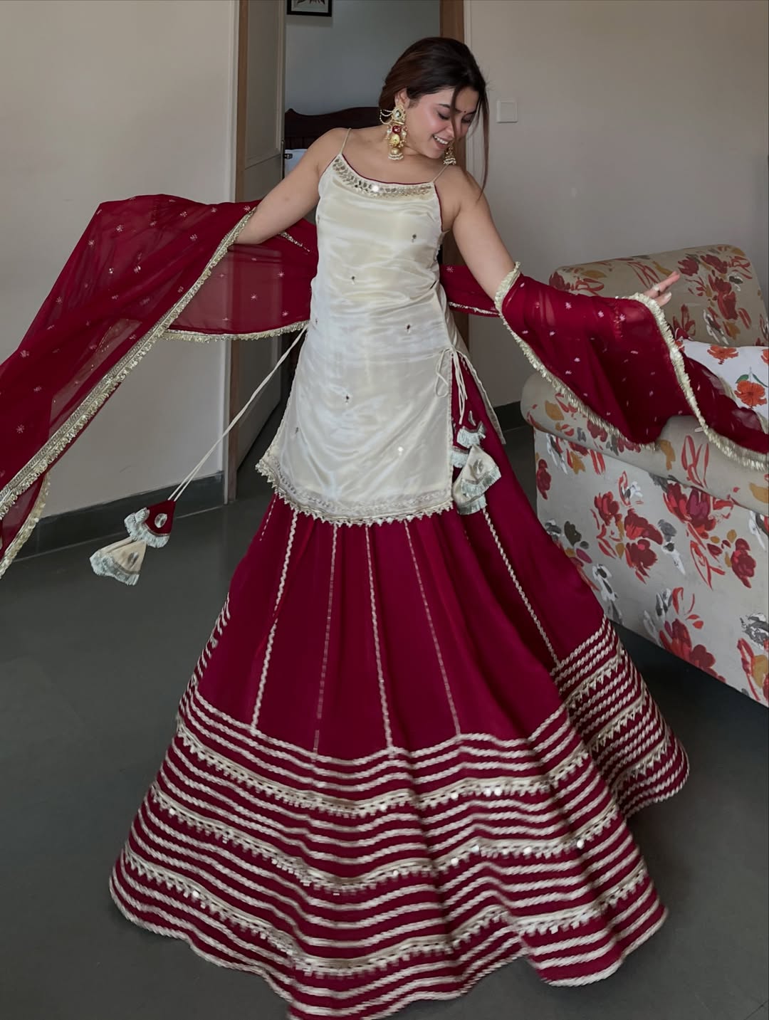 Ivory Maroon Top Bottom Dupatta Suit Set for Women | Wedding & Festive Wear Designer Set