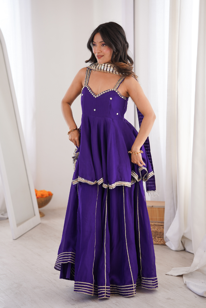 Purple Mirror Work Sharara Suit Set for Women | Designer Festive & Wedding Wear