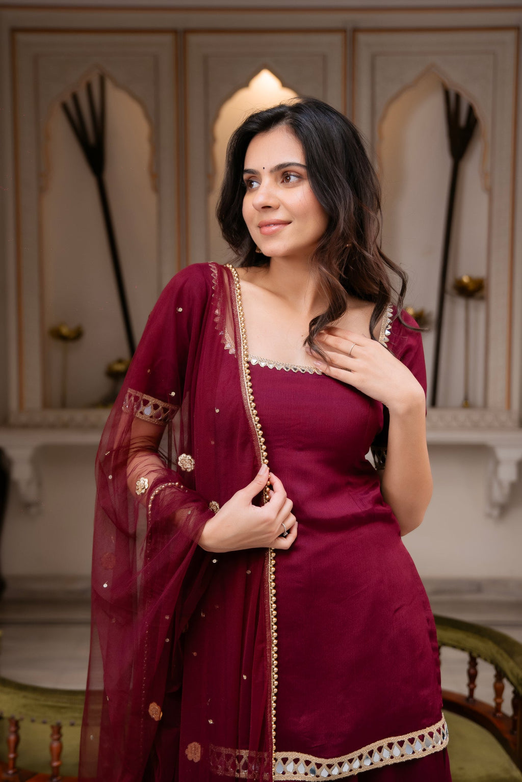 Festive Wear Wine Palazzo Suit set with Dupatta for Women | Designer Wedding & Party Wear Suit Set