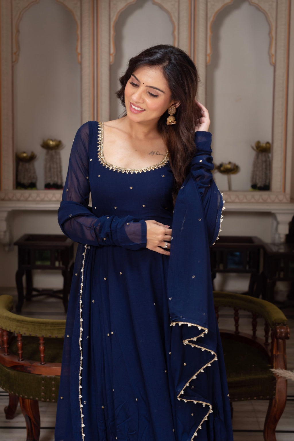 Navy Blue Long Anarkali Dress for Women | Dress for Women Party Wear