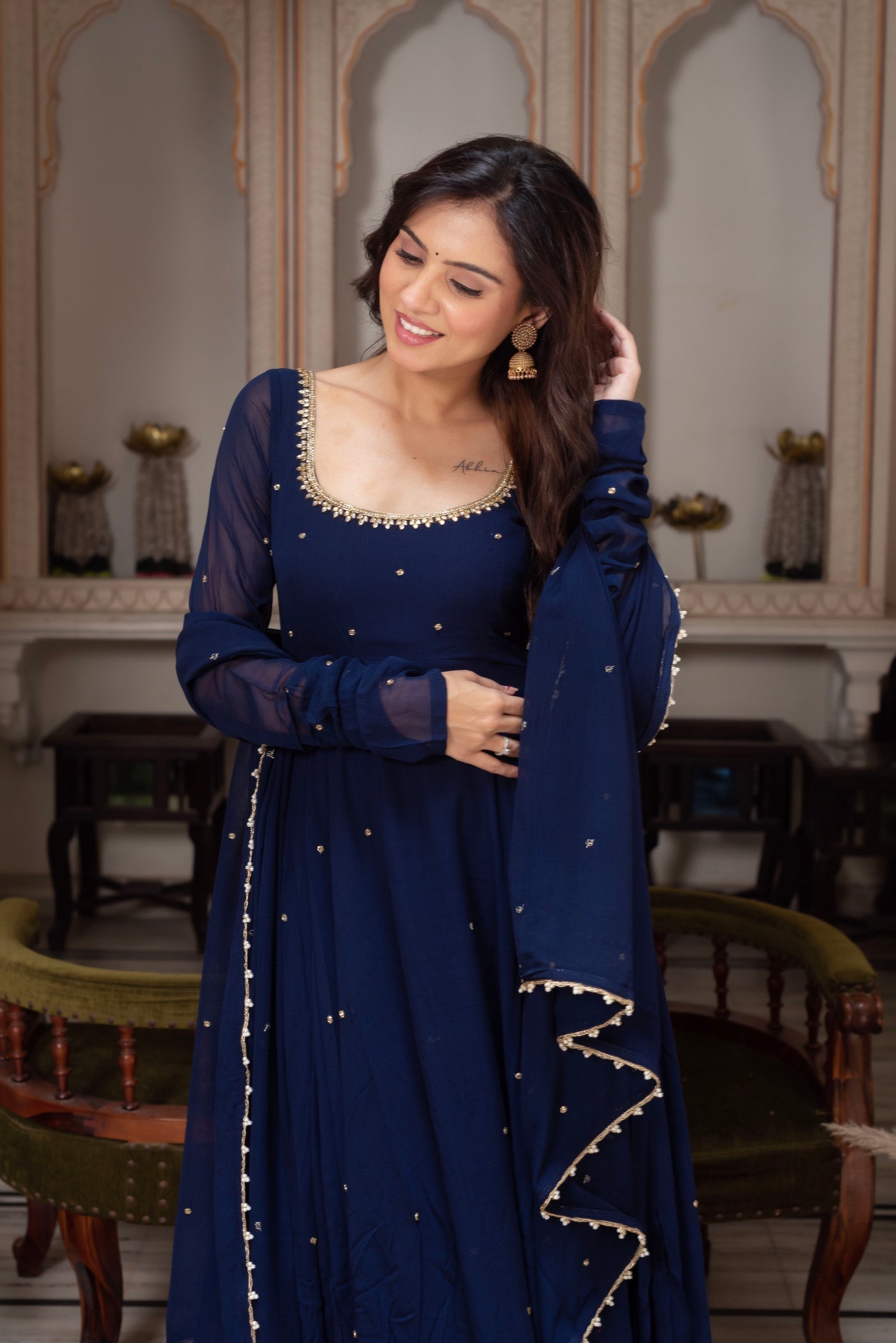 Navy Blue Long Anarkali Dress for Women | Dress for Women Party Wear