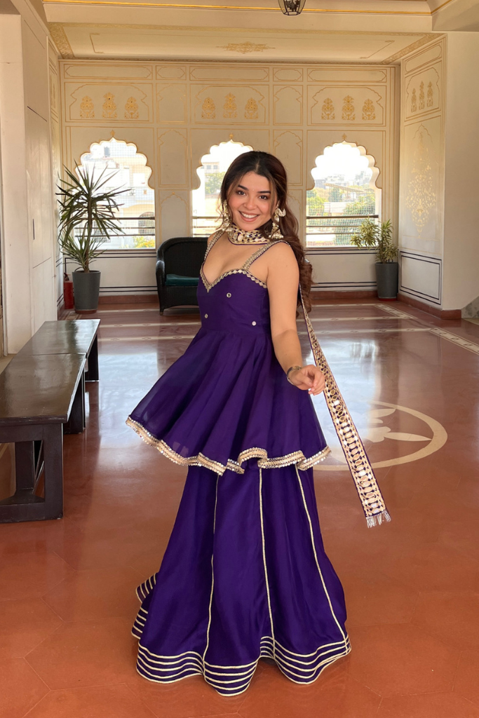 Purple Mirror Work Sharara Suit Set for Women | Designer Festive & Wedding Wear