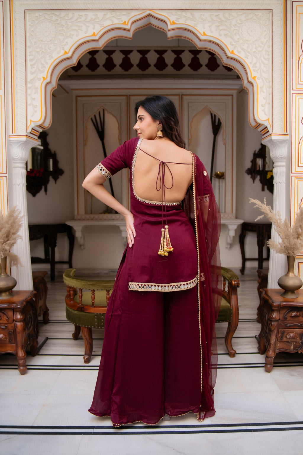 Festive Wear Wine Palazzo Suit set with Dupatta for Women | Designer Wedding & Party Wear Suit Set