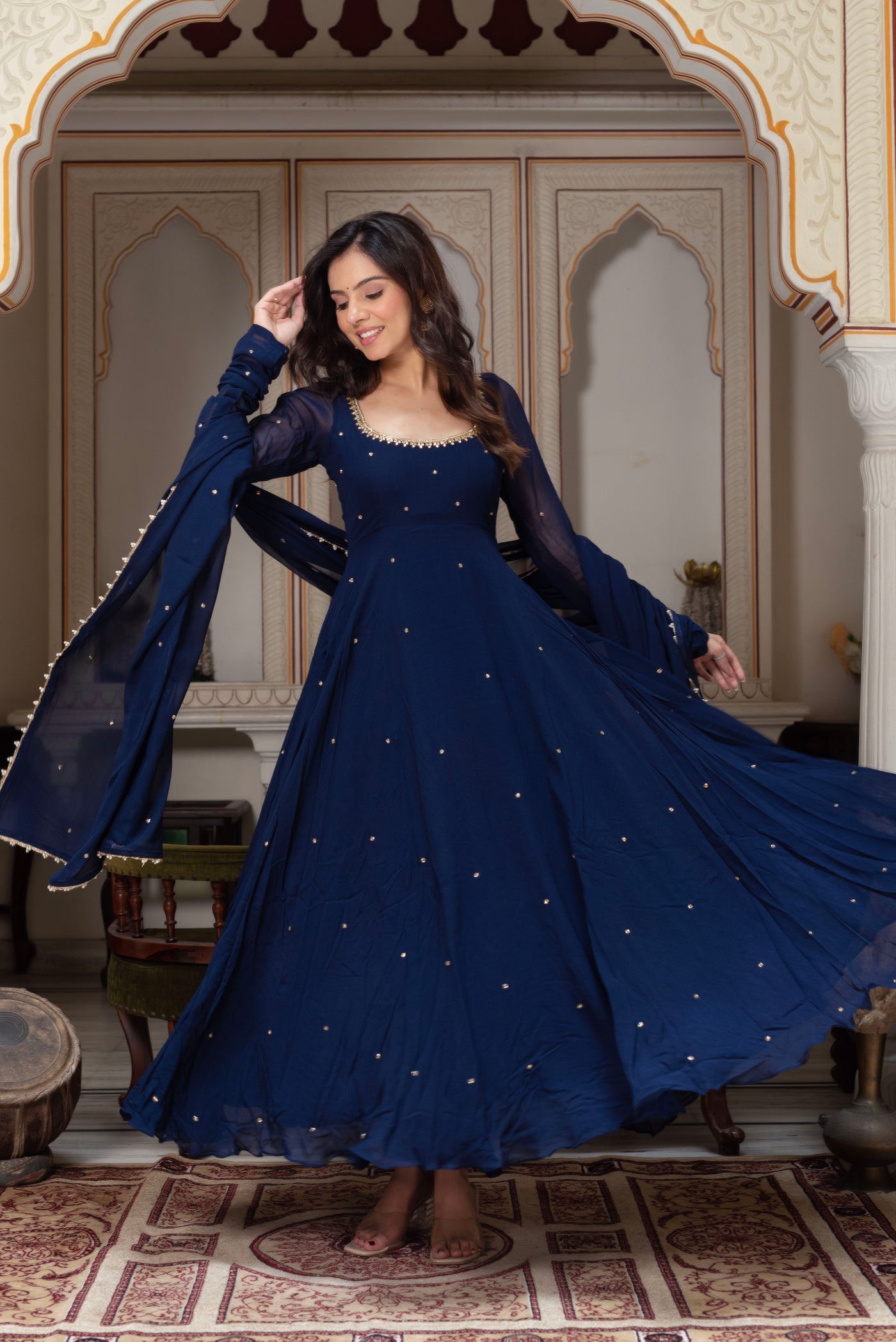 Navy Blue Long Anarkali Dress for Women | Dress for Women Party Wear