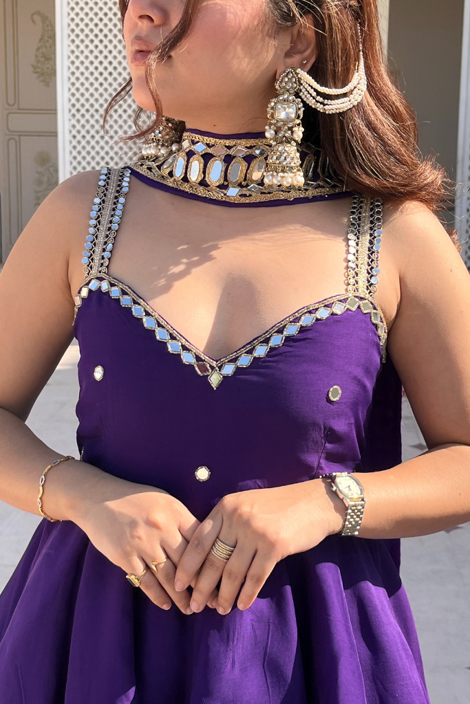 Purple Mirror Work Sharara Suit Set for Women | Designer Festive & Wedding Wear