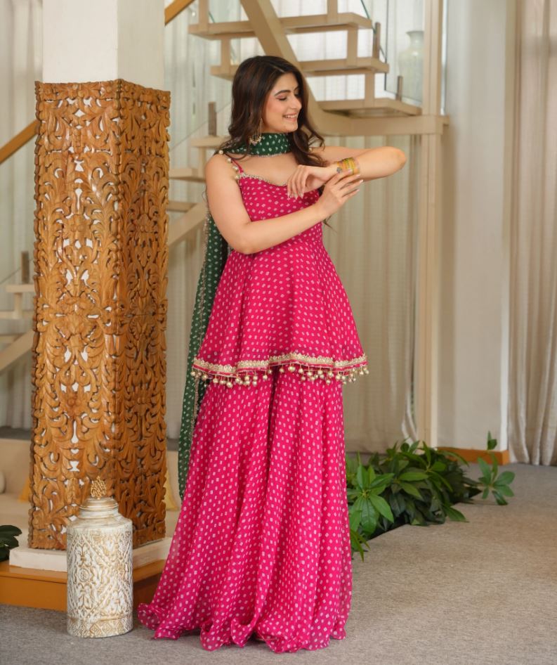 Modern Rani Pink Sharara Suit Set for Women | Festive & Wedding Wear