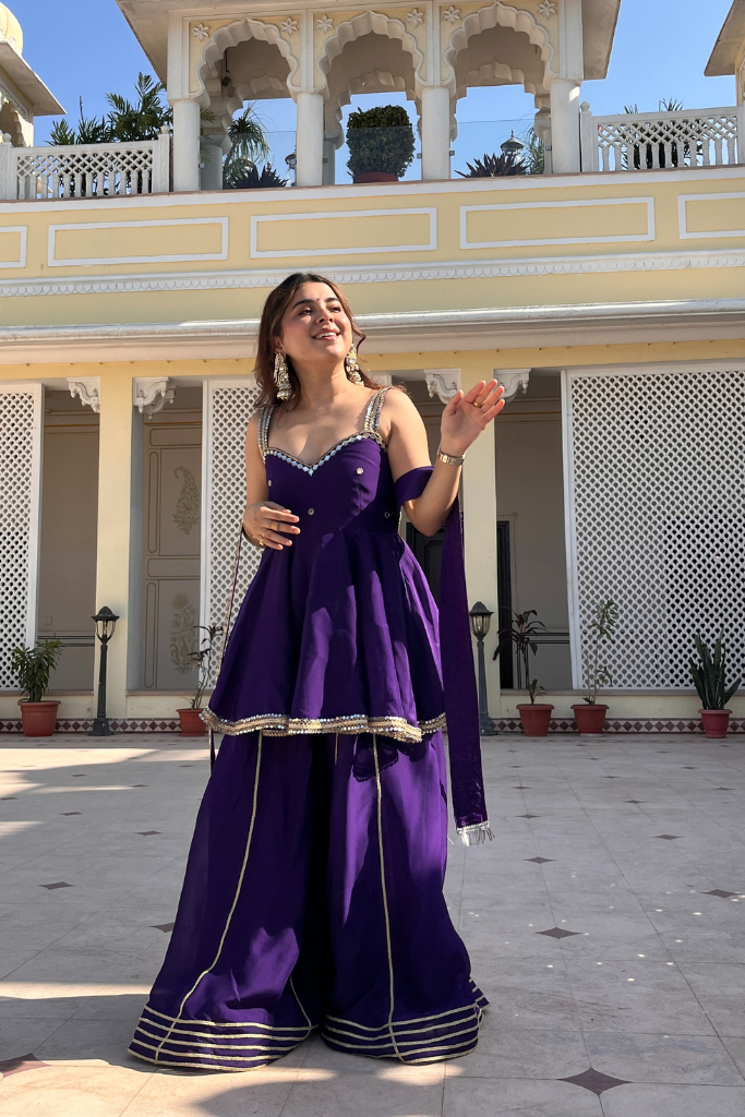Purple Mirror Work Sharara Suit Set for Women | Designer Festive & Wedding Wear