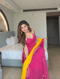 Royal Pink Bandhani Sharara Suit Set | Gulabi Yellow Bandhani Embellished Sharara Suit