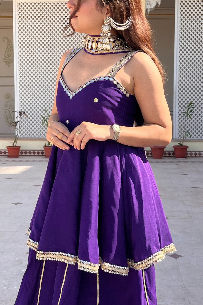 Purple Mirror Work Sharara Suit Set for Women | Designer Festive & Wedding Wear