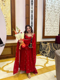Red Chilli Slit Anarkali Premium Suit Set For Festive & Party Wear