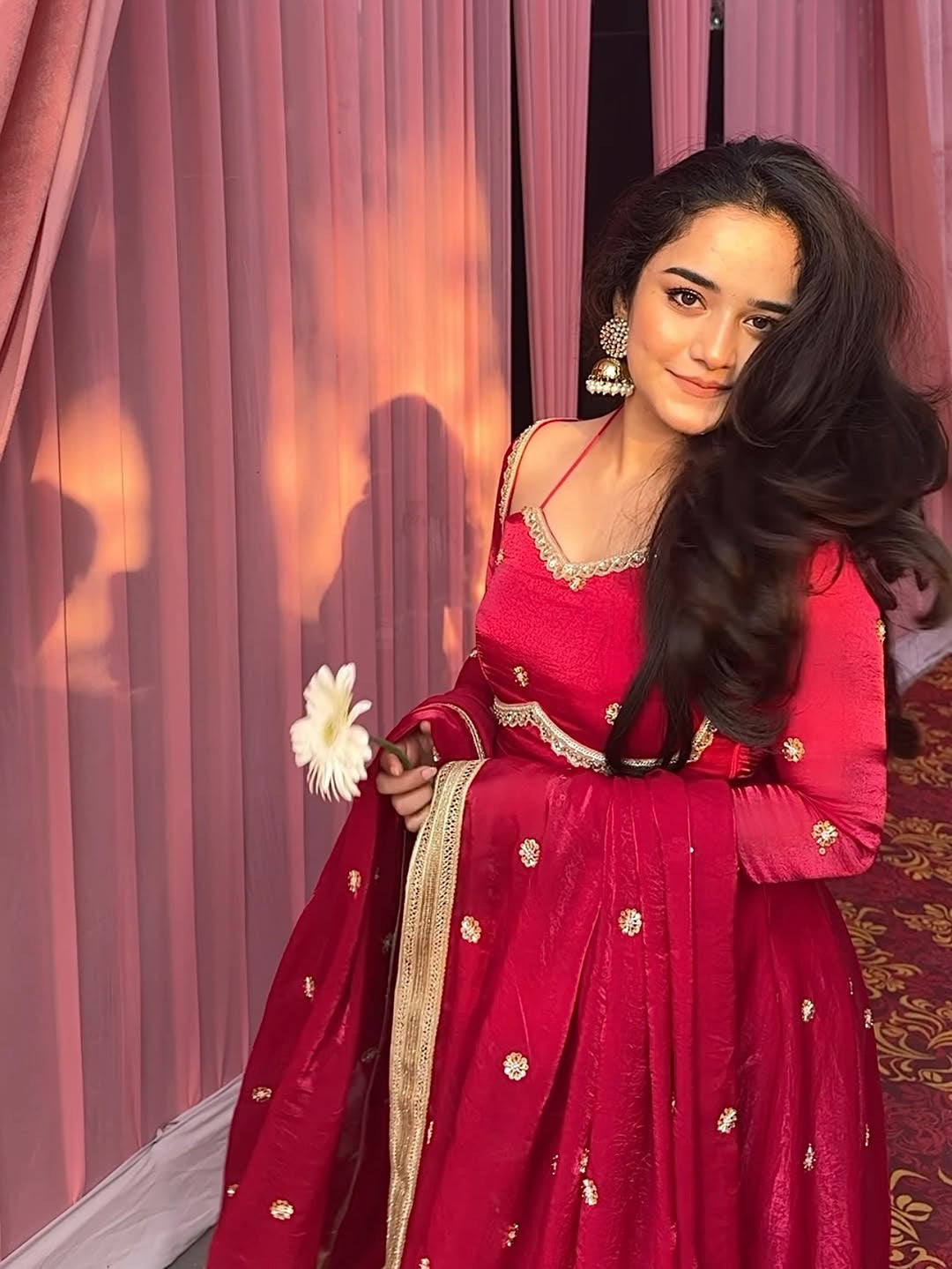 Gorgeous Red Chilli Slit Anarkali Premium Suit Set | Festive & Party Wear