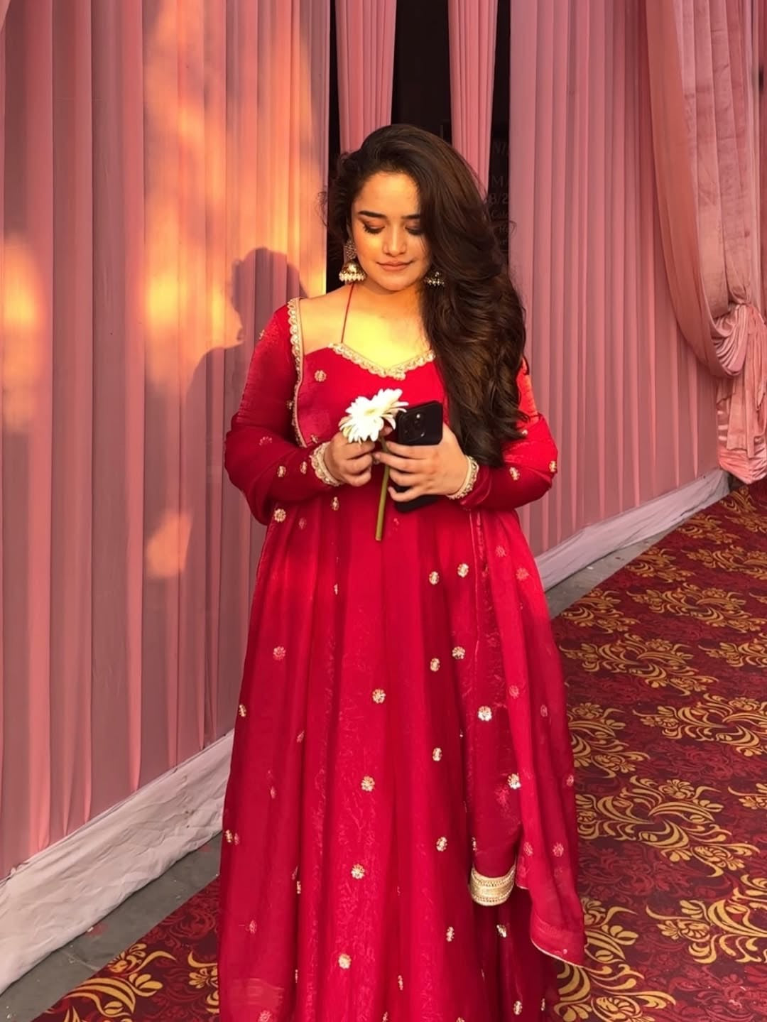 Gorgeous Red Chilli Slit Anarkali Premium Suit Set | Festive & Party Wear