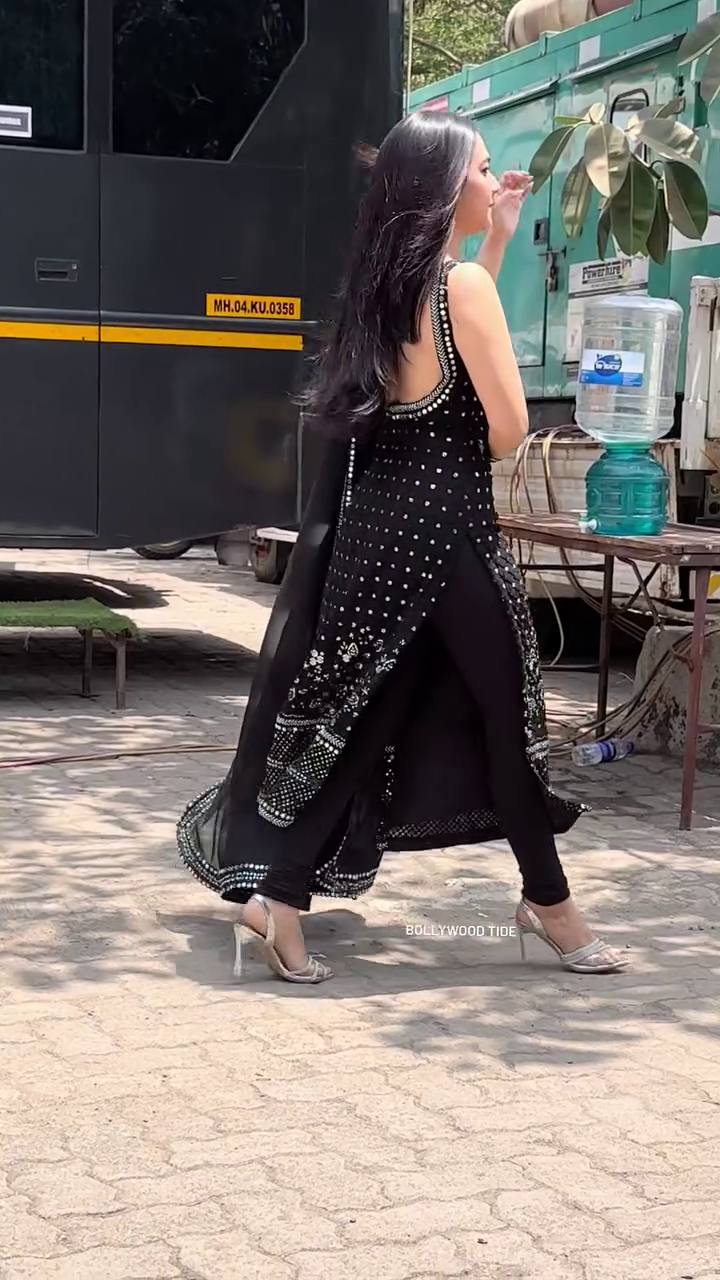 Black Charming Georgette Thread With Sequence & Real Mirror Work Dress