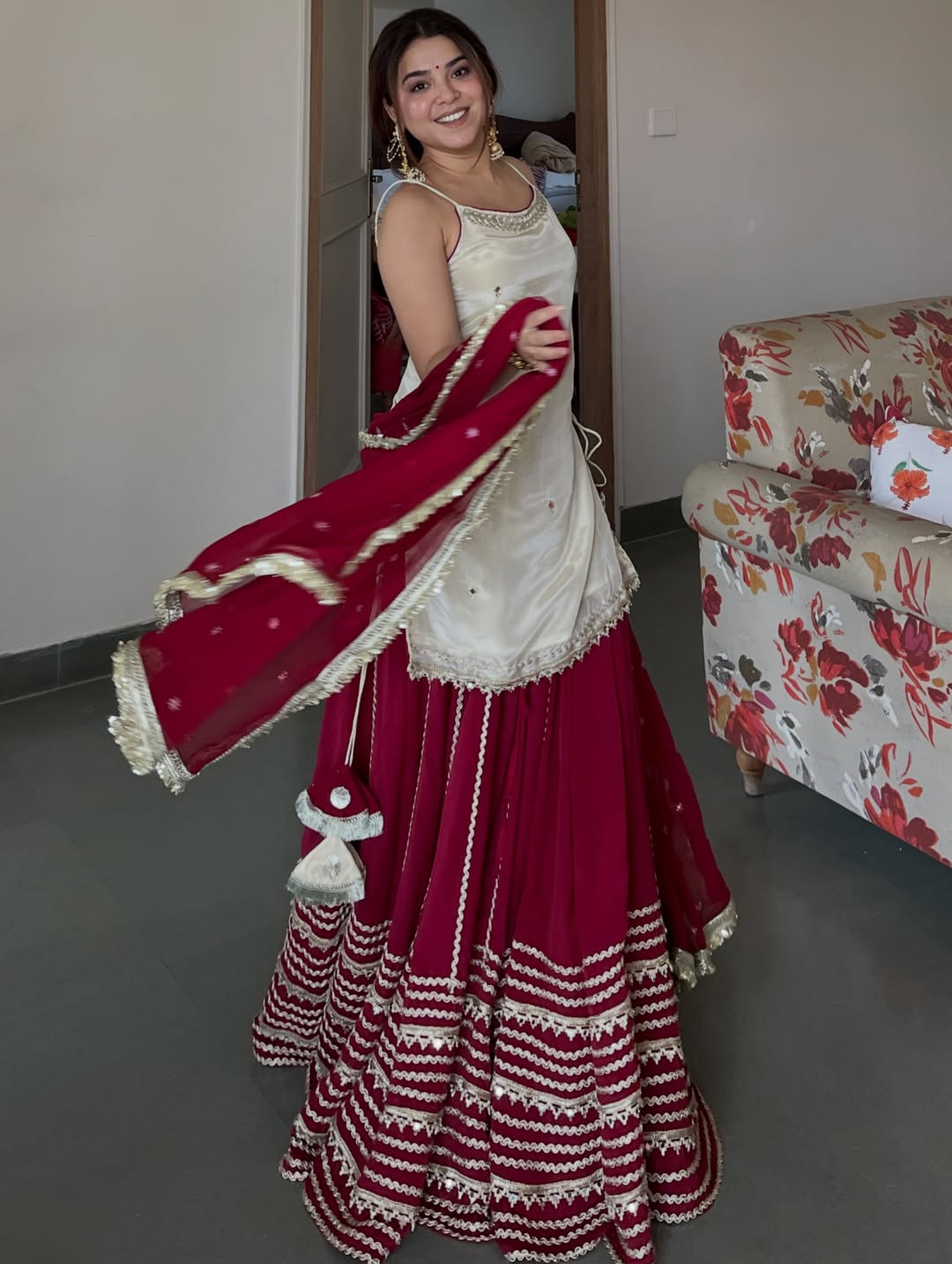 Ivory Maroon Top Bottom Dupatta Suit Set for Women | Wedding & Festive Wear Designer Set