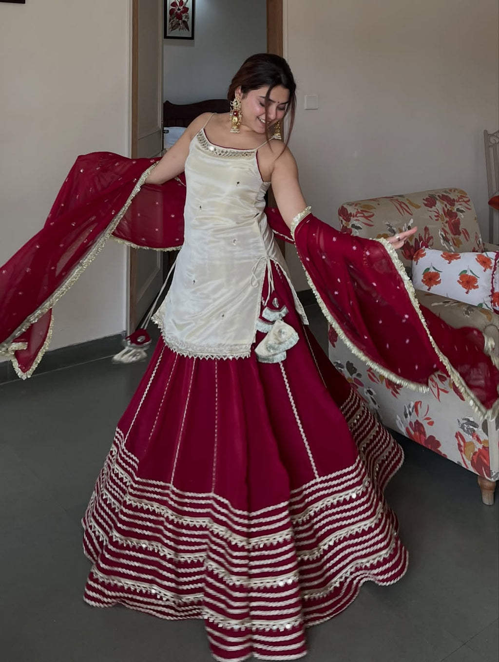 Ivory Maroon Top Bottom Dupatta Suit Set for Women | Wedding & Festive Wear Designer Set