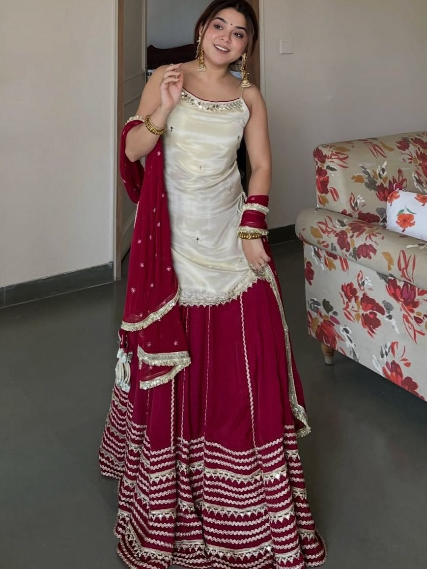Ivory Maroon Top Bottom Dupatta Suit Set for Women | Wedding & Festive Wear Designer Set