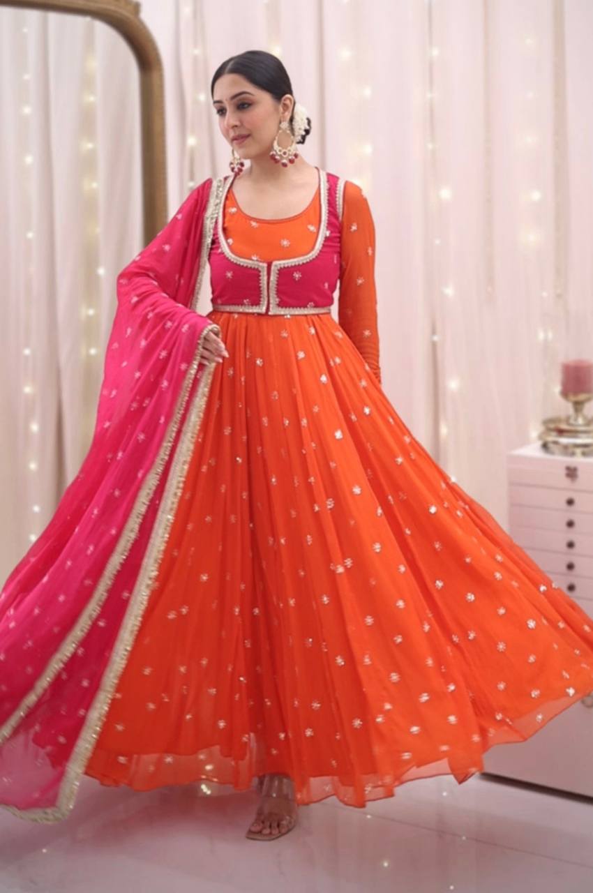 Orange Jacket Style Anarkali Suit Set