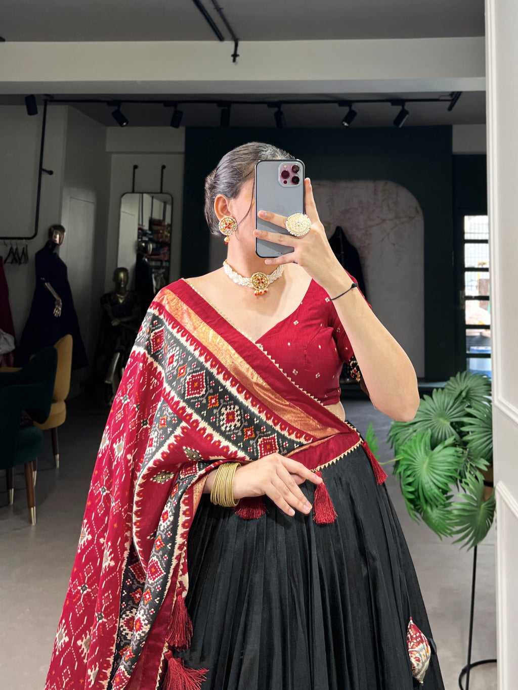 Enchanting Tussar Silk Patola Printed Lehenga Choli Set - ETHNICDEAL