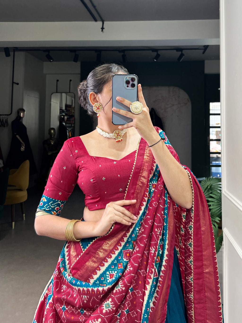 Enchanting Tussar Silk Patola Printed Lehenga Choli Set - ETHNICDEAL