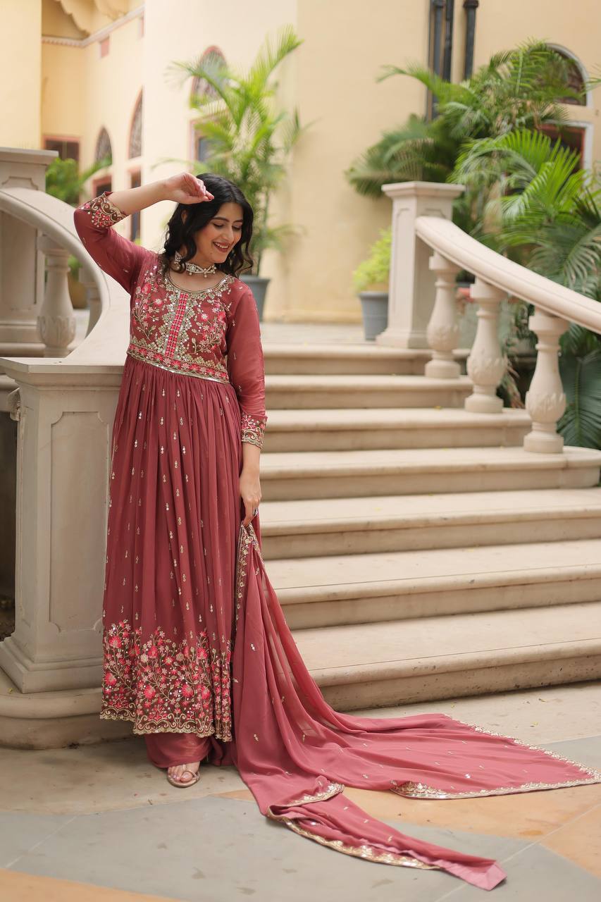 Breathtaking Faux Georgette Rich Sequins Embroidered Top Sharara Suit - Ethnicwish