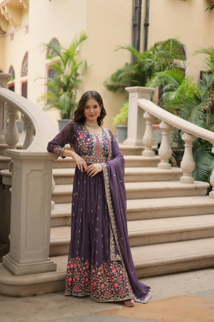 Breathtaking Faux Georgette Rich Sequins Embroidered Top Sharara Suit - Ethnicwish