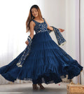 Regal Elegance in Every Twirl – Premium Teal Blue Anarkali Set - Ethnicwish