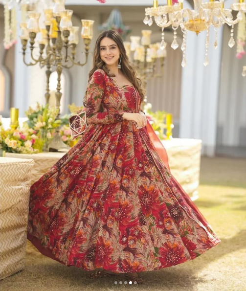 Trending floral print Anarkali set with fancy Jhumka