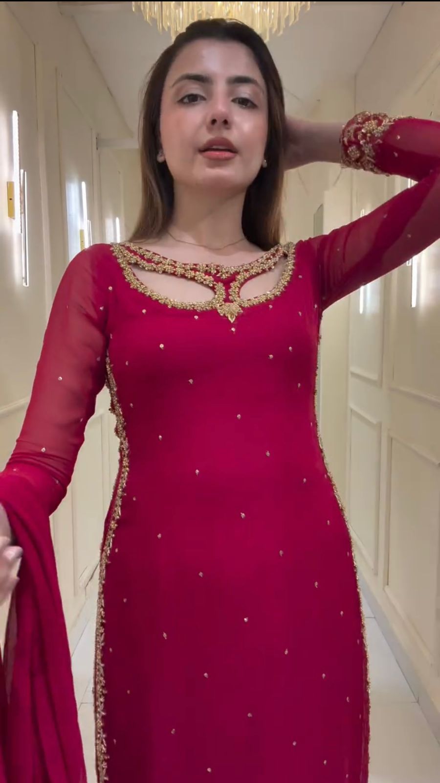 Premium Foux Georgetta  Embroidered Kurti , Pant And Duppta Set