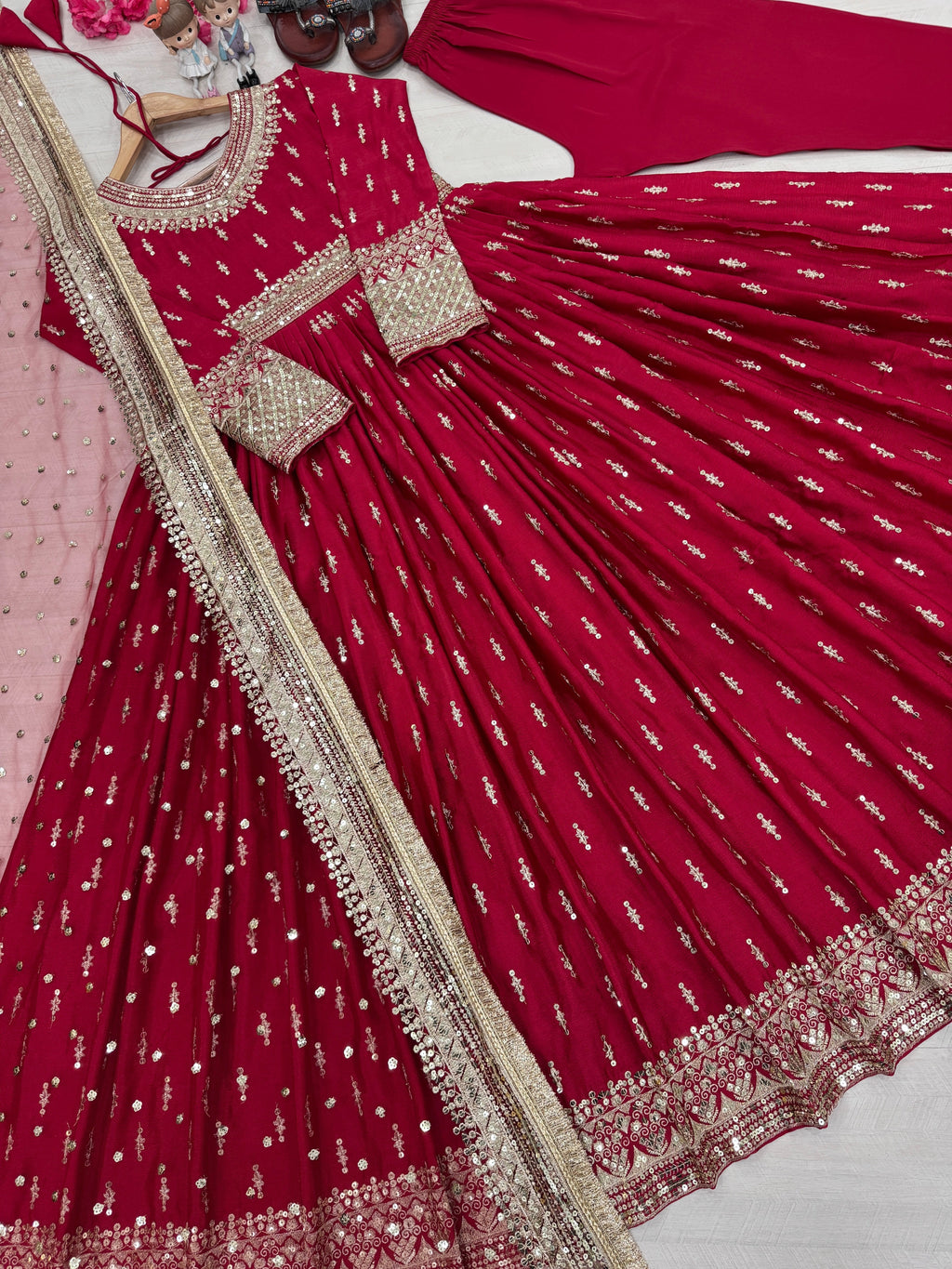 Elegant Chinon Silk Embroidered Anarkali Pant Set – Fully Stitched & Ready to Wear - ETHNICDEAL