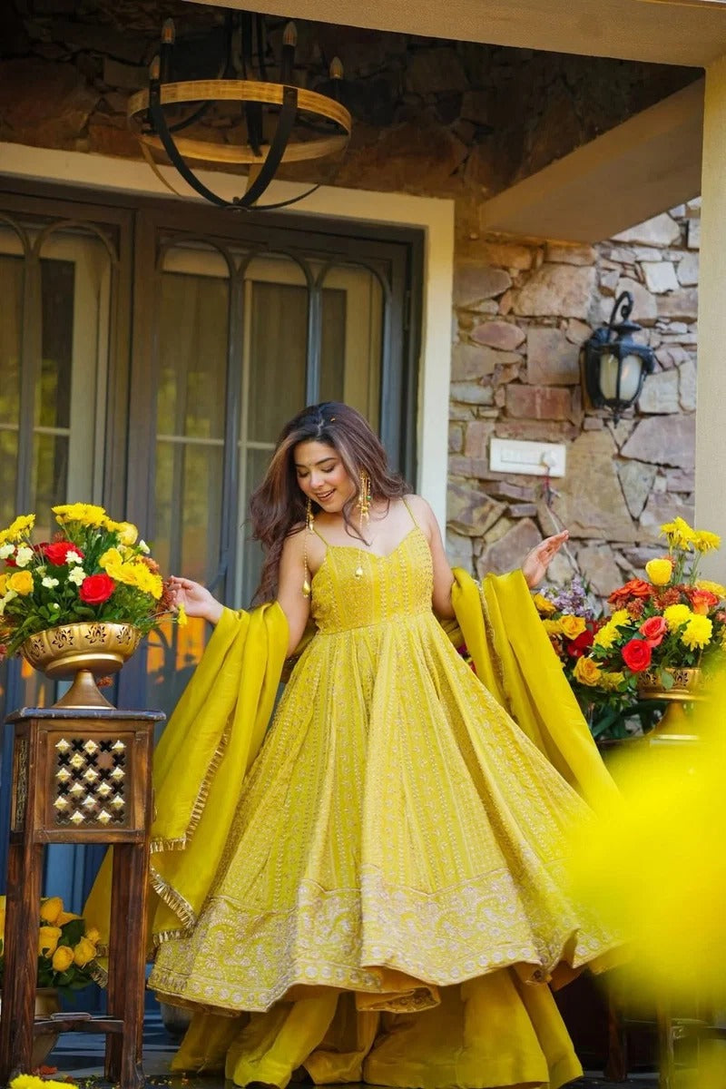 Ishmika Mustard Yellow Anarkali Suit Set