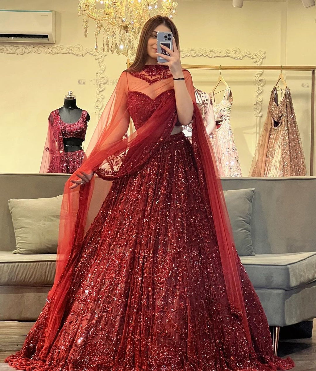 Maroon Glitter Lehenga Choli