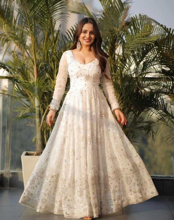Shivali Trendy White Anarkali Suit Set