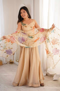 Ivory Bloom Floral Embroidered Sharara Set with Dupatta |  Floral Elegance Embroidered Sharara Set