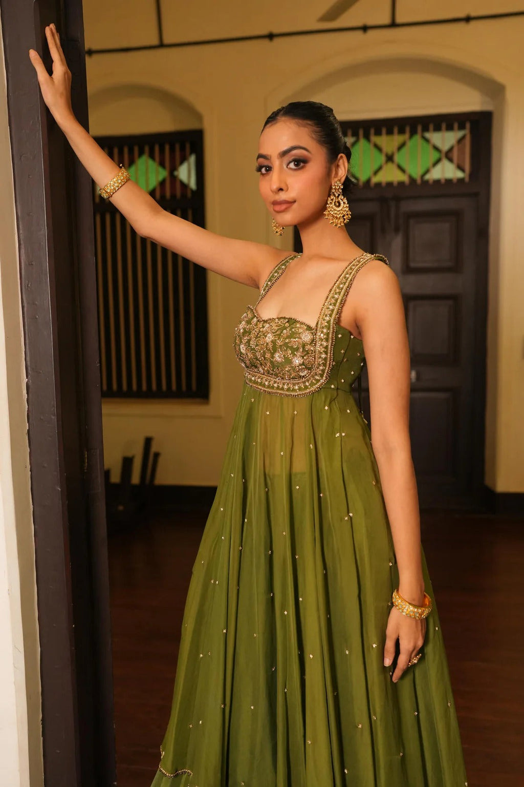 Wedding & Party Wear Mint Mehendi Green Anarkali With Sharara Set For Women Mint Mehendi