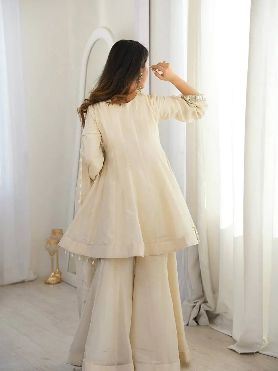Elegant Mirror Work Sharara Suit Set with Dupatta