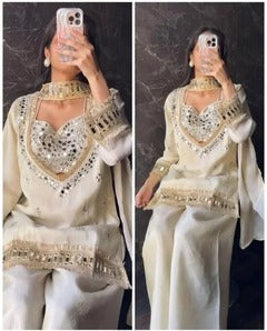 Royal Orange Mirror Work Sharara Set For Women