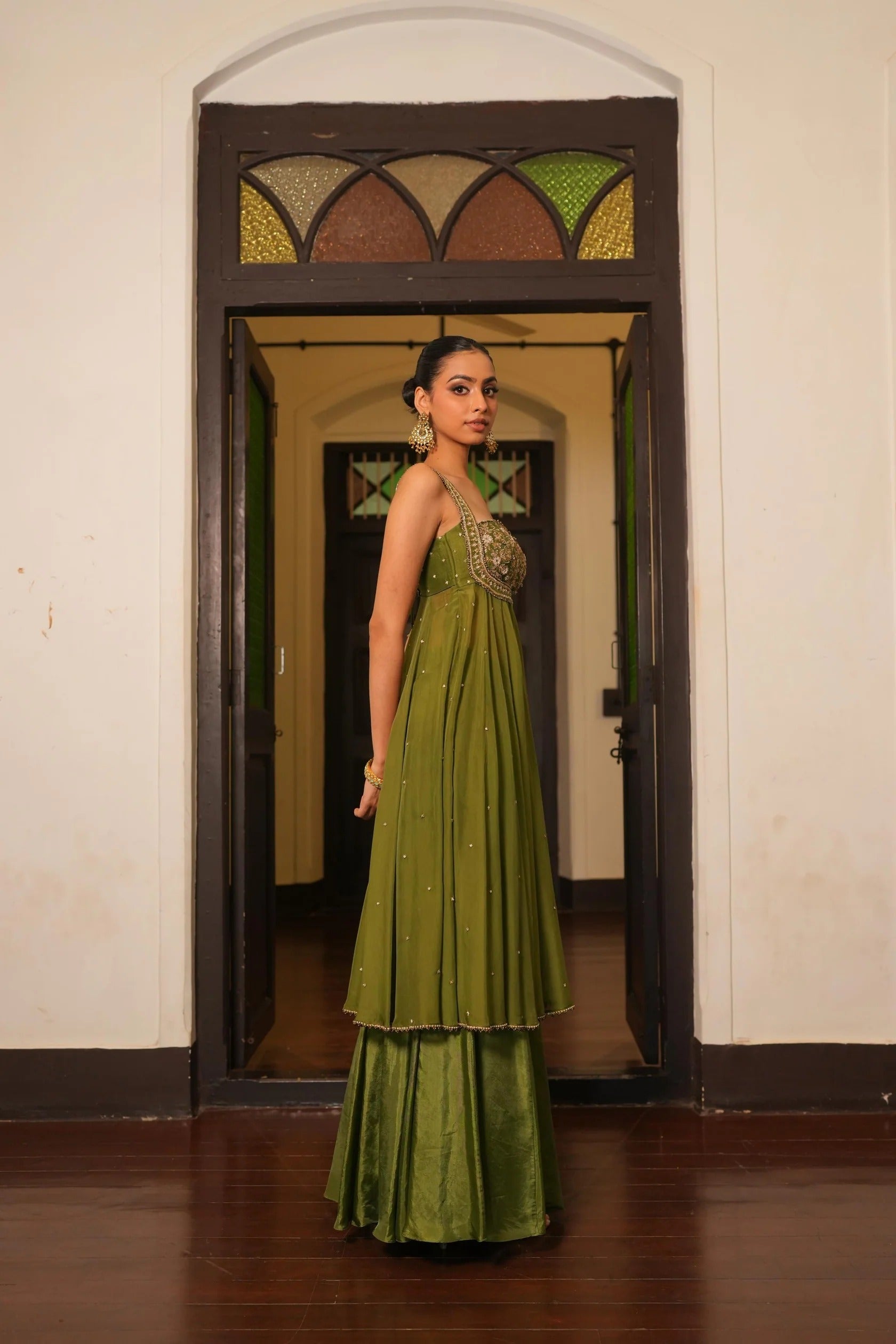 Wedding & Party Wear Mint Mehendi Green Anarkali With Sharara Set For Women Mint Mehendi