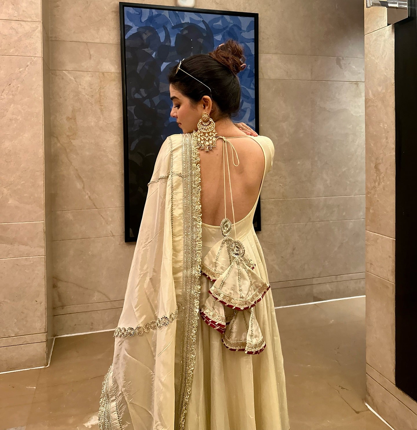 Neha’s Beige Dress Festive Anarkali Suit Set For Wedding & Diwali Outfit