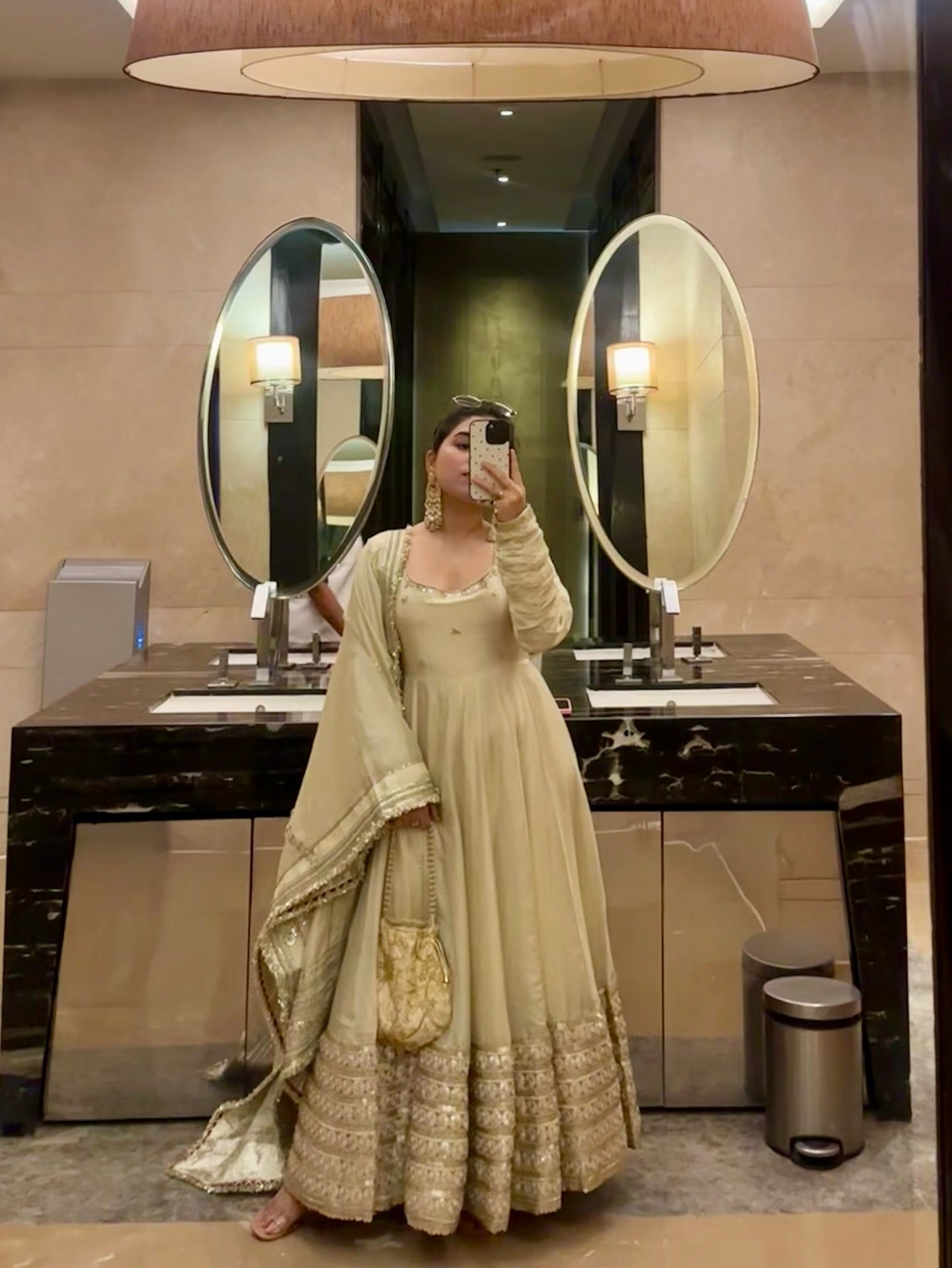 Neha’s Beige Dress Festive Anarkali Suit Set For Wedding & Diwali Outfit