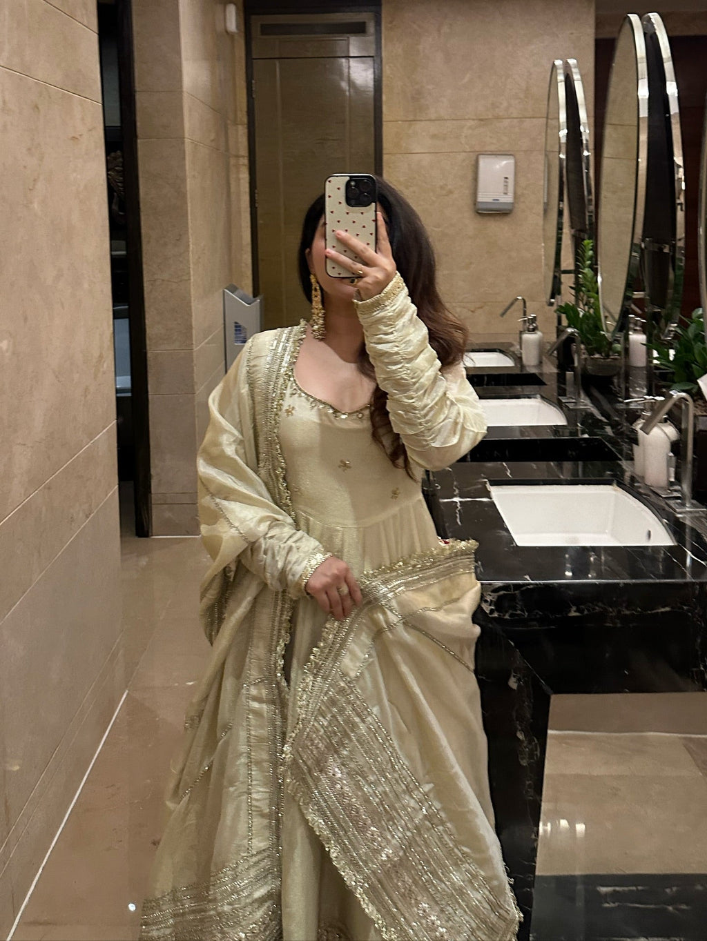 Neha’s Beige Dress Festive Anarkali Suit Set For Wedding & Diwali Outfit