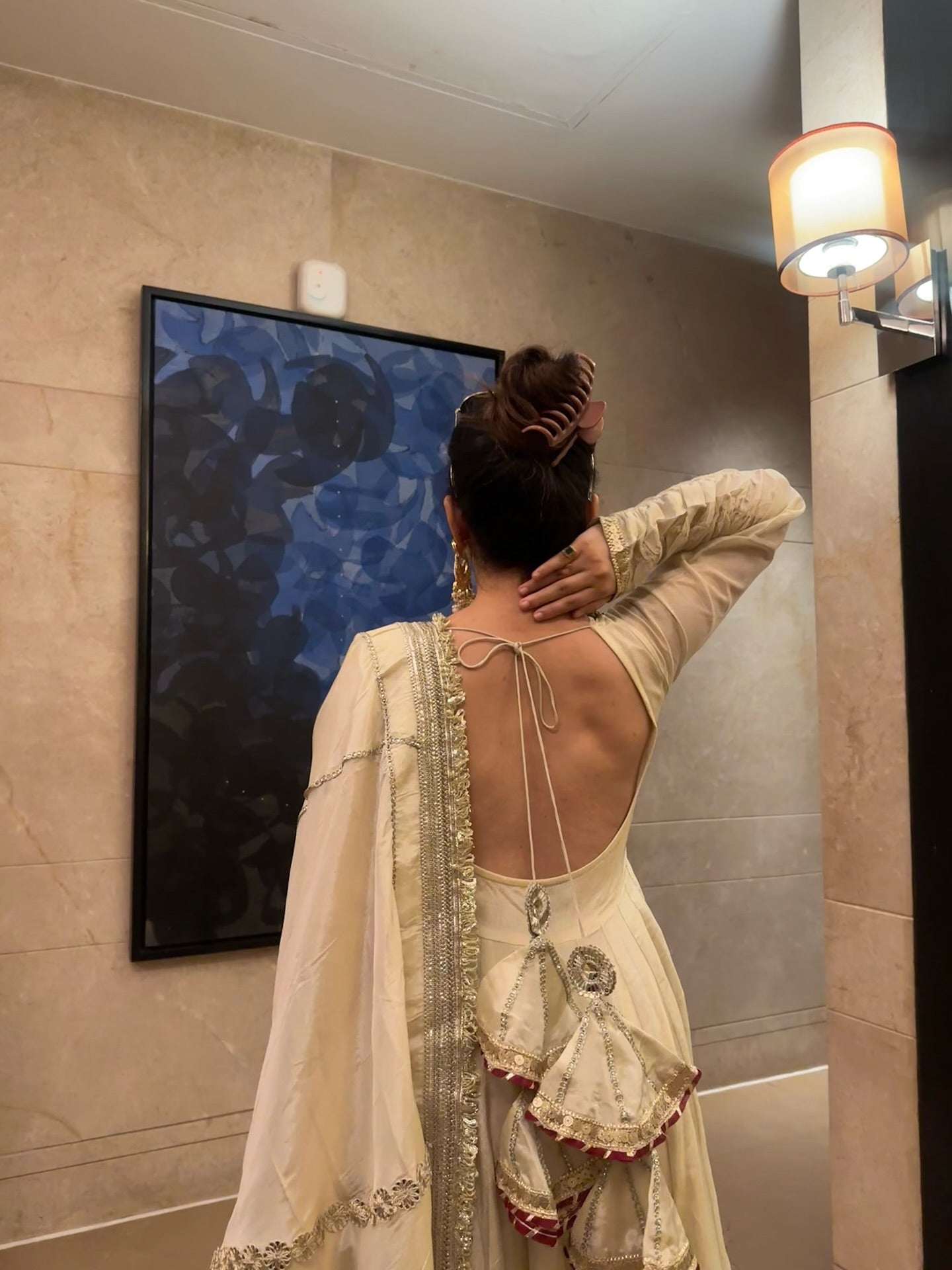 Neha’s Beige Dress Festive Anarkali Suit Set For Wedding & Diwali Outfit