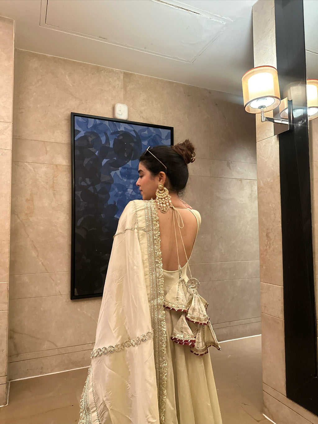 Neha’s Beige Dress Festive Anarkali Suit Set For Wedding & Diwali Outfit