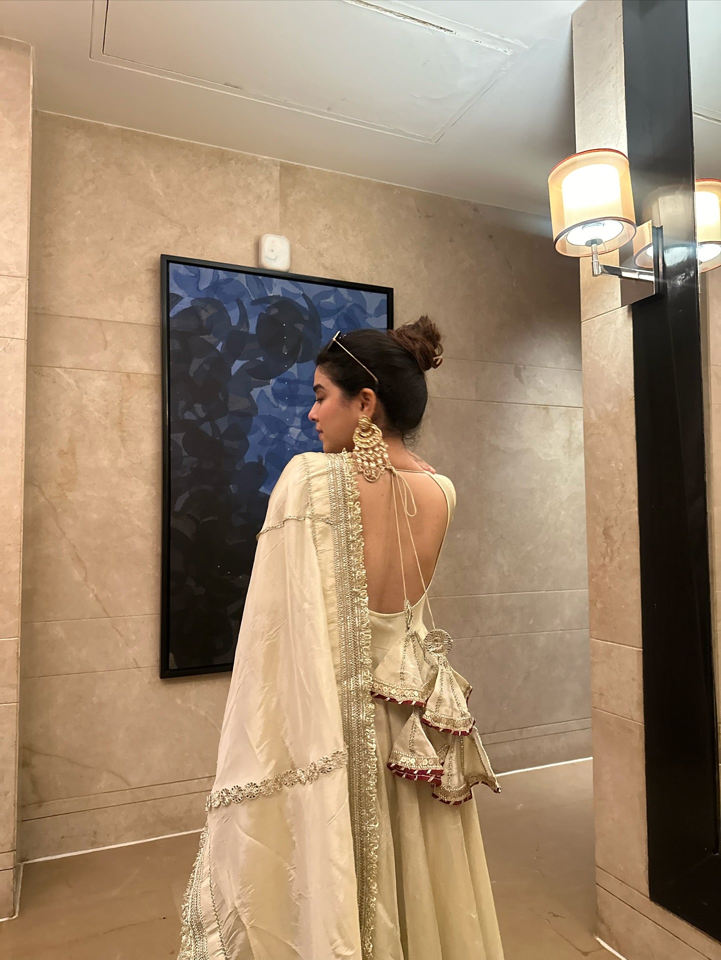 Neha’s Beige Dress Festive Anarkali Suit Set For Wedding & Diwali Outfit