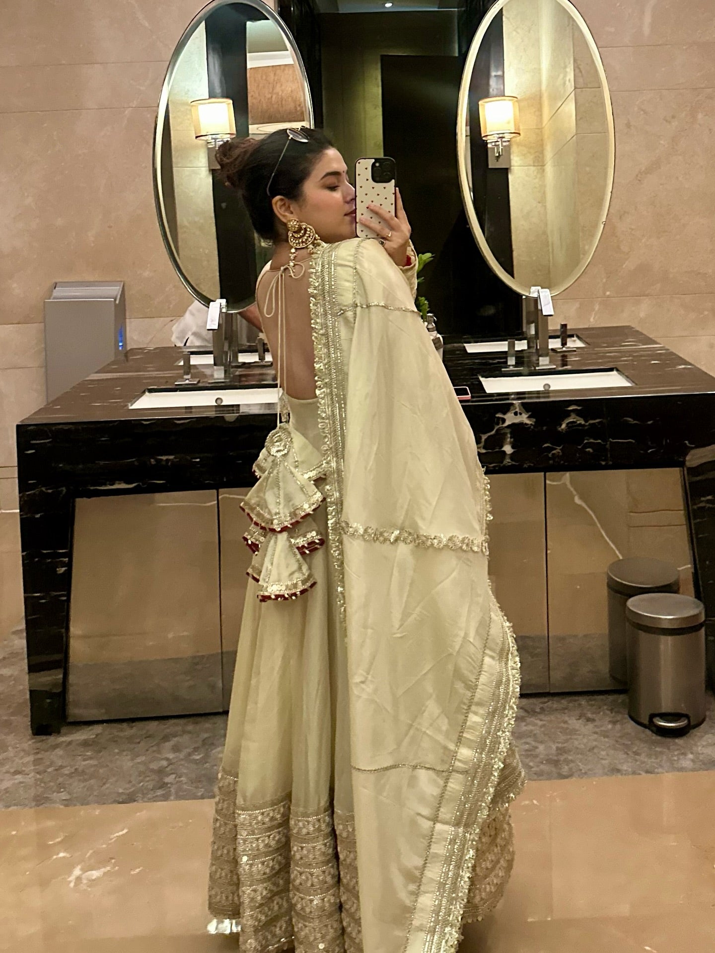 Neha’s Beige Dress Festive Anarkali Suit Set For Wedding & Diwali Outfit