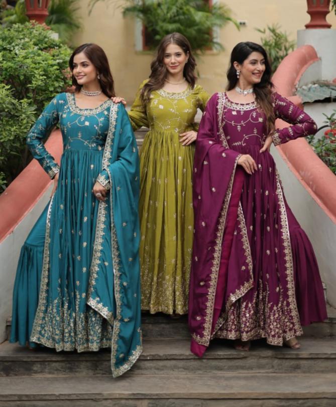 Elegant Chinon Sequins Embroidered Designer Top Sharara Suit - Ethnicwish