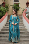 Elegant Chinon Sequins Embroidered Designer Top Sharara Suit - Ethnicwish