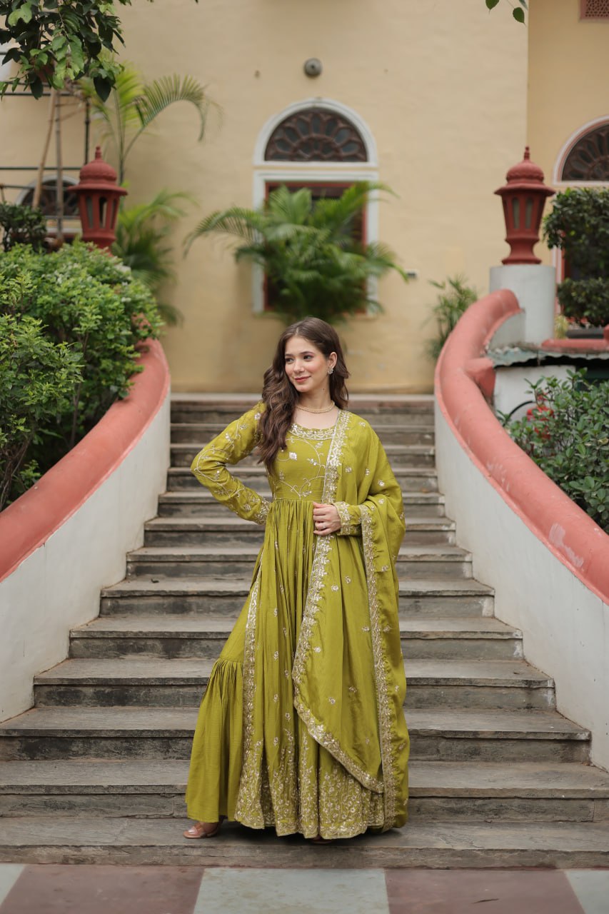 Elegant Chinon Sequins Embroidered Designer Top Sharara Suit - Ethnicwish